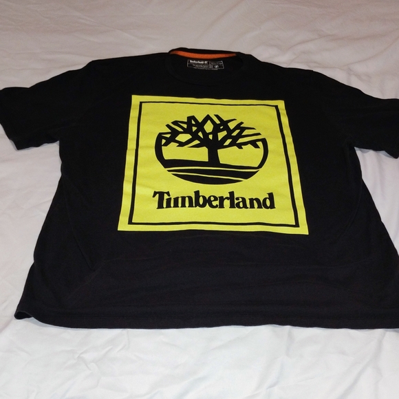 Timberland Black Tee with Neon Yellow Logo Block - Picture 6 of 10